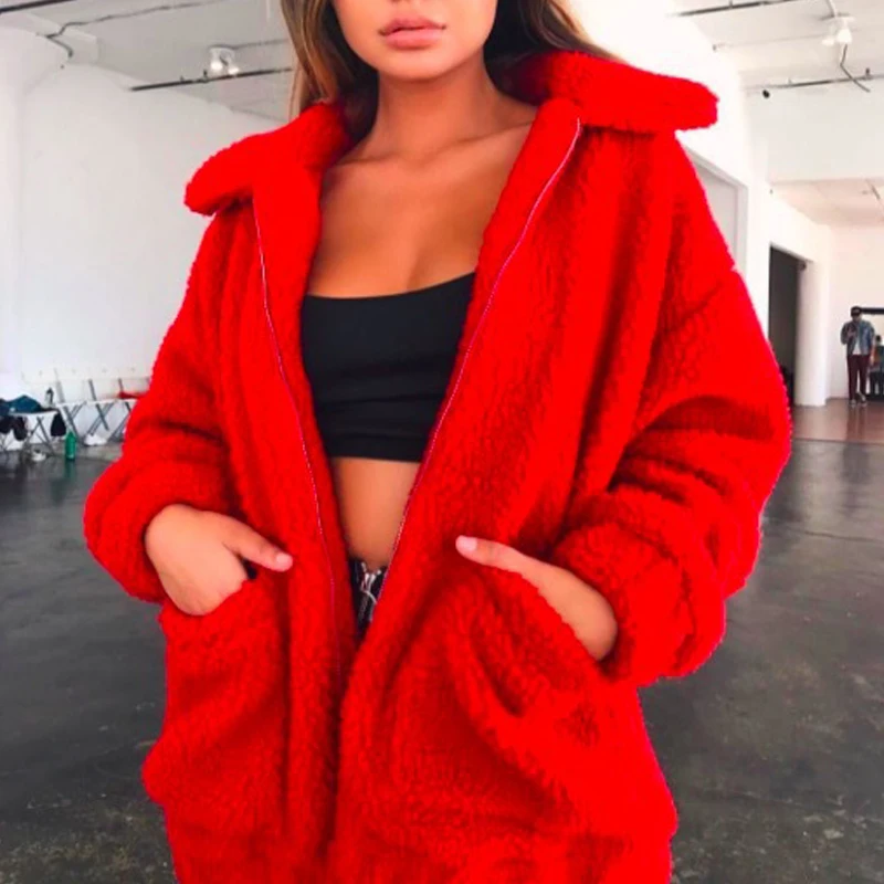 Autumn Winter Faux Fur Coat Women 2021 Casual Warm Soft Zipper Fur Jacket Plush Overcoat Pocket Plus Size Teddy Coat Female