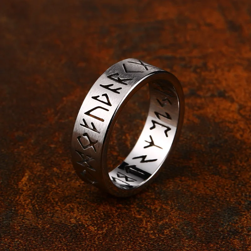 Dropshipping Viking Nordic Style Men Ring  Vintage Jewelry  Amulet Rune Finger Hollow Jewelry