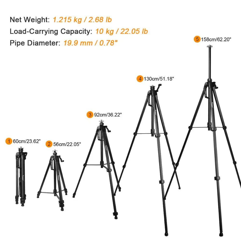 Huepar 1.6M Laser Level Tripod Aluminum Flat Head Adjustable Height Tripod Stand with Handle Bubble for Self leveling Level