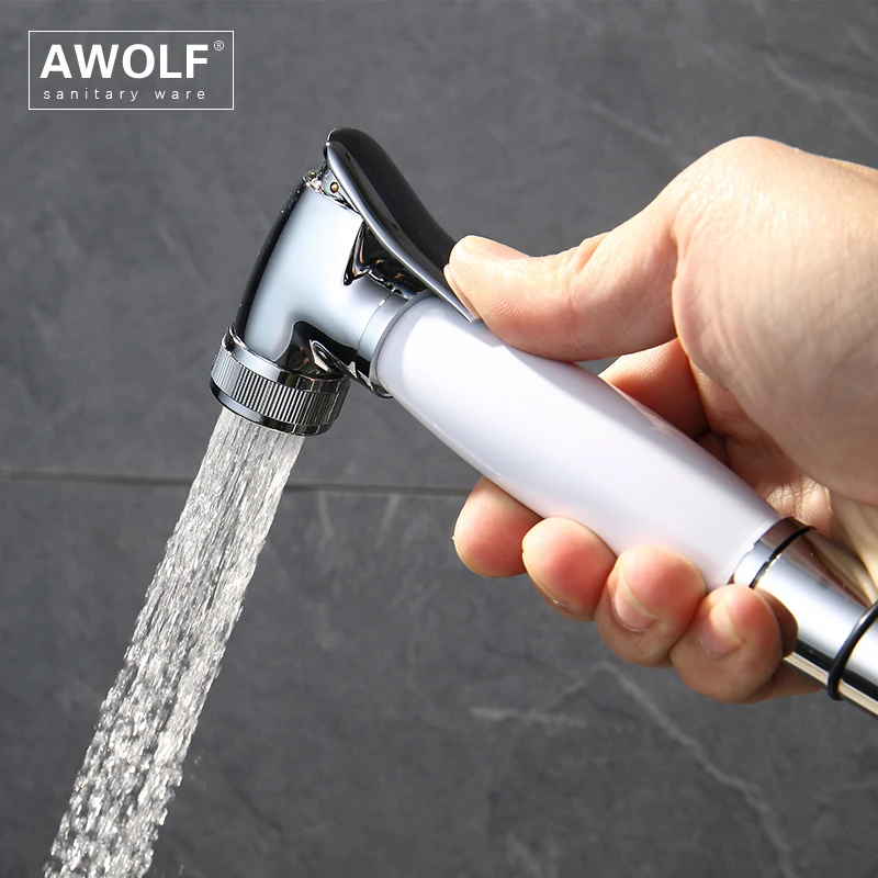 

White Chrome Polished Toilet Bidet Sprayer Solid Brass Shower Head Bathroom Douche Kit Hand Held Shattaf Spout AP2160