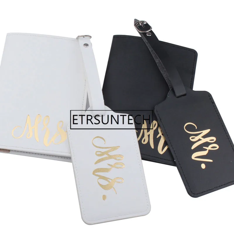 

50sets Couple Set PU Leather MR. MRS. Travel Accessories Luggage Tag & Passport Cover Set Passport Holder Sets