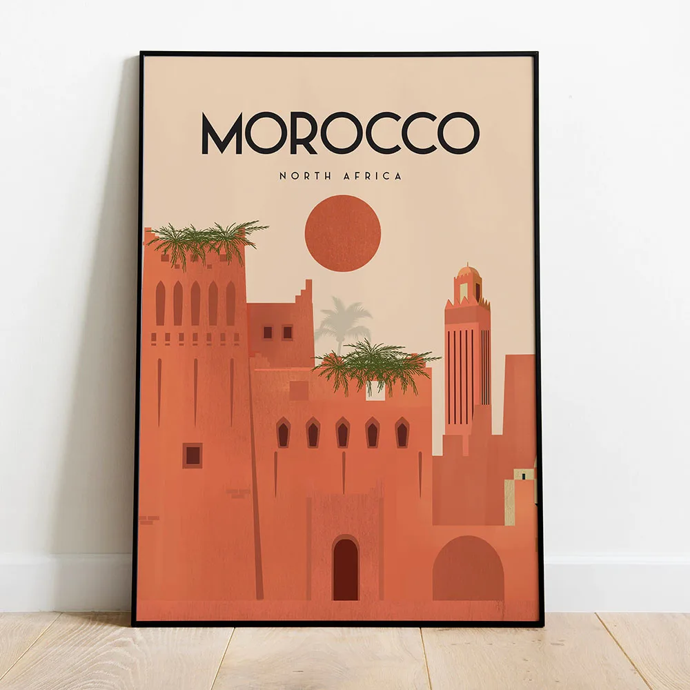 Decor Visit Morocco Vintage Landscape Poster Marrakech City Travel Canvas Painting Modern Wall Art Print Picture Home Decoration