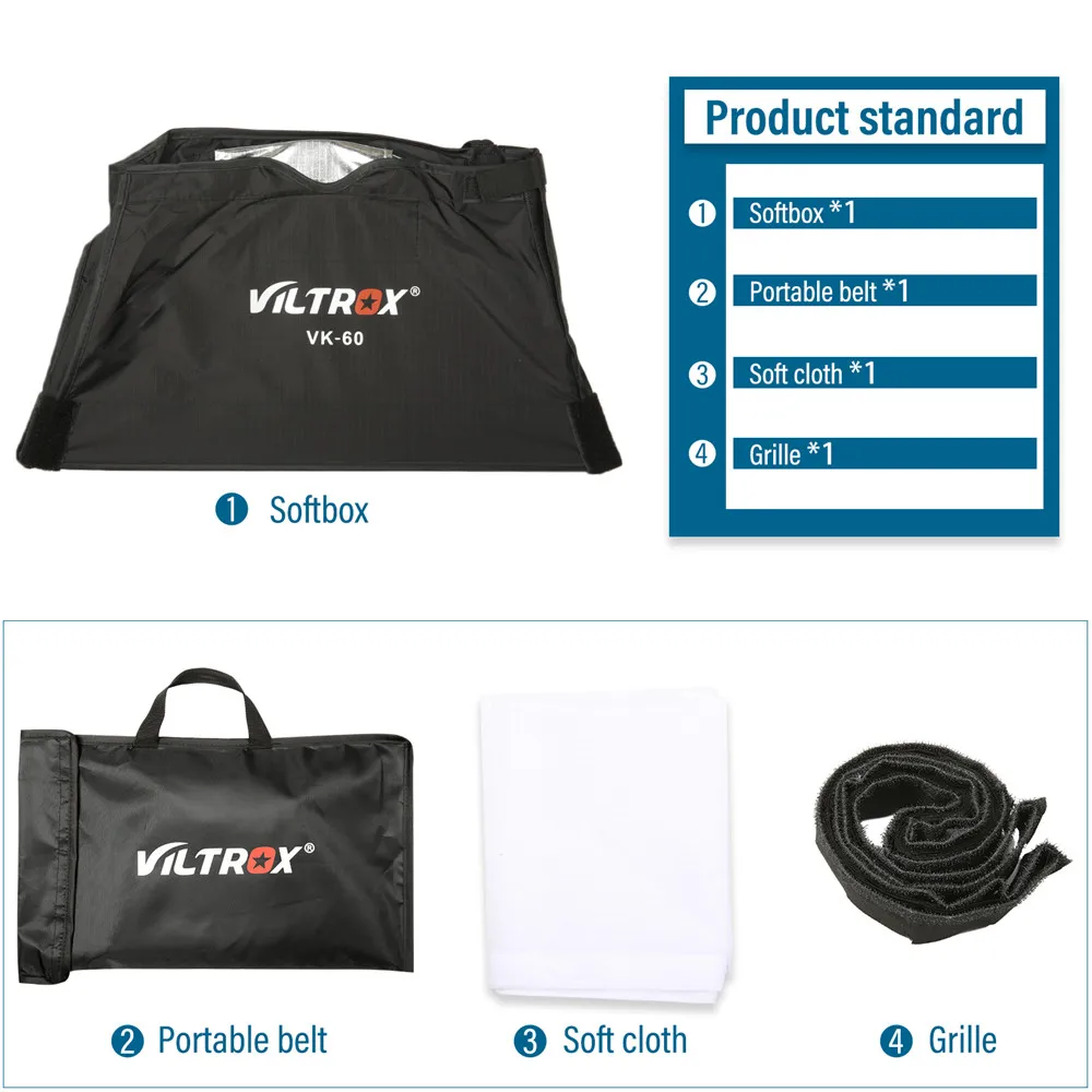 Viltrox 45X40CM VK-85/VK-40 35X30CM ซอฟท์บ็อกซ์ตารางแฟลชวิดีโอ LED + กระเป๋าหิ้วสำหรับเติมแสง VILTROX VL-40T VL-D85T