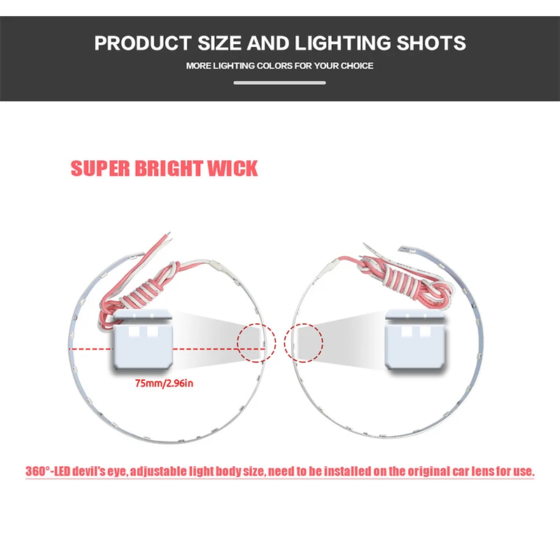 2PCS Car Devil Eyes Demon Eyes Projector Headlight lens 2.5-3.0 Inch 3528 15SMD LED Headlights DRL DC12V Evil eye White Red