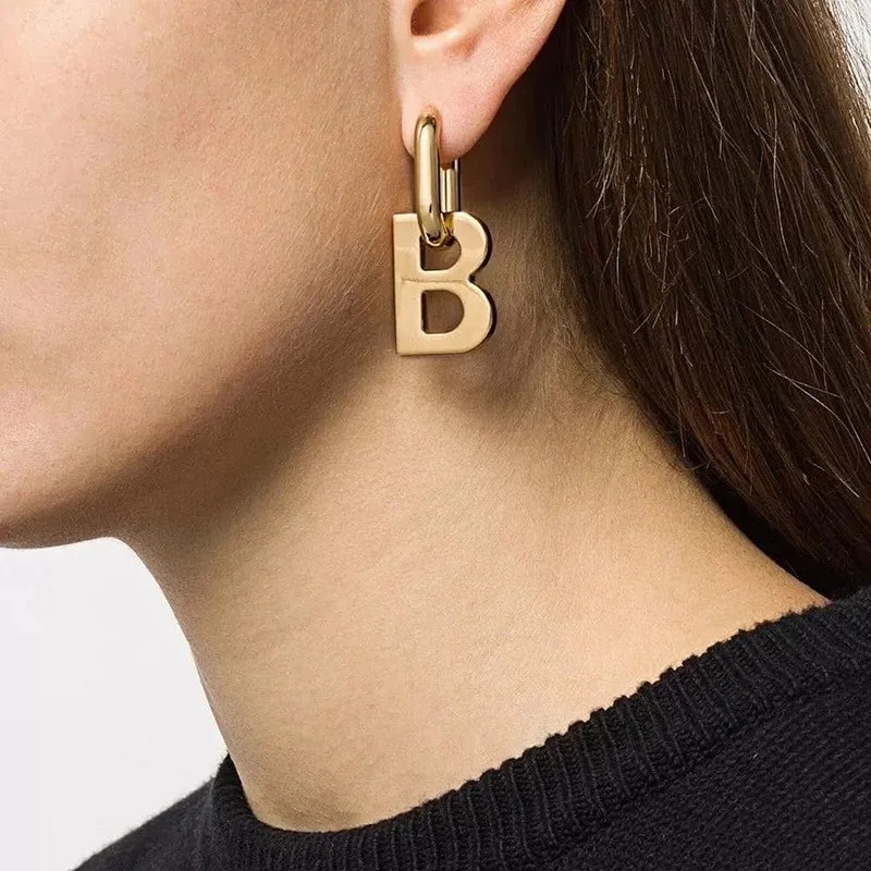 1Pair French Retir Fashion New Design Gold Sliver Color Letter B Pendant Detachable Earrings For Womn Jewelry Party