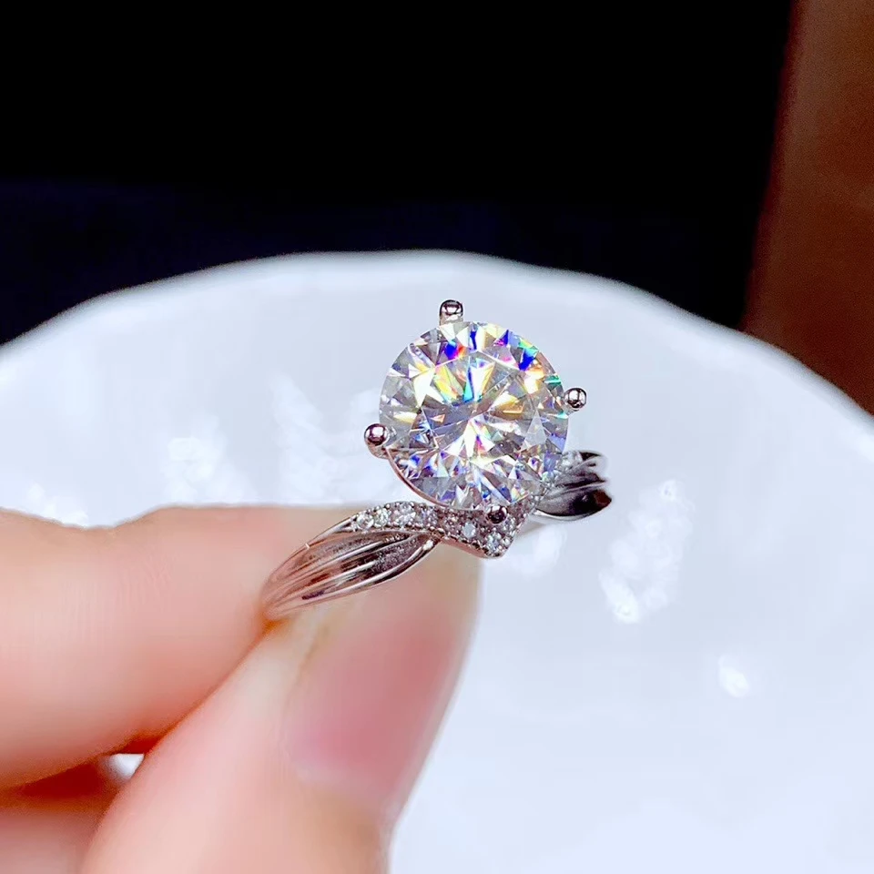 crown style crackling moissanite ring for women jewelry engagement ring for wedding 925 sterling silver ring birthday gift