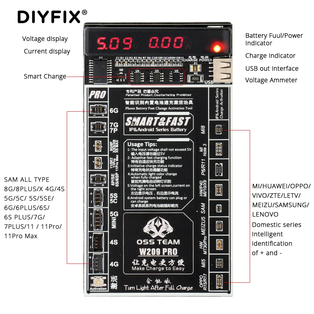 W207/W209 Pro Smart Phone Battery Fast Charging And Activated 2 in 1 Tool APPLE Android Universal For iPhone 11 Huawei Samsung