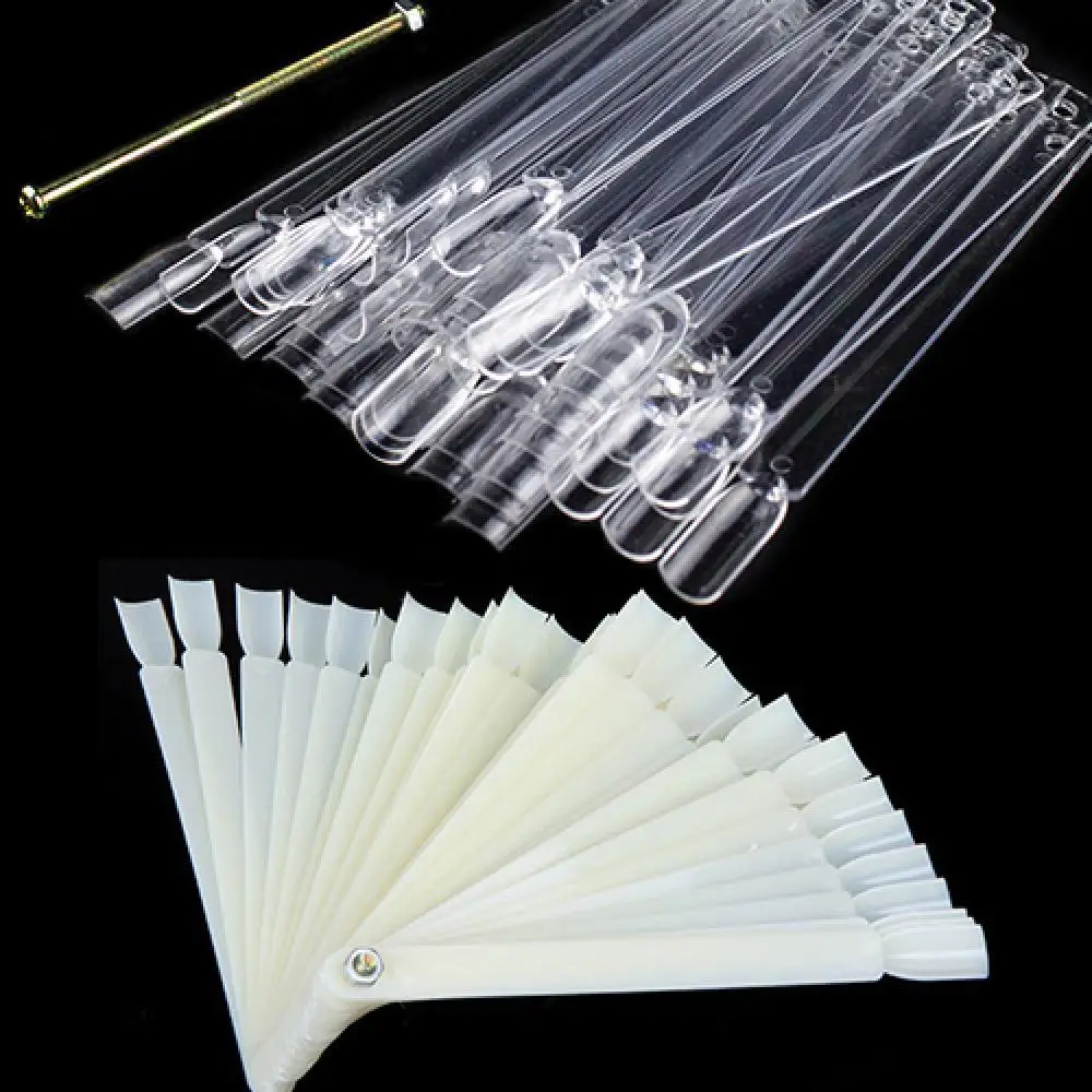 80% Hot Sale ! 17.5cm x 11.8cm  2 Colors 50Pcs Women False Nail Art Board Tip Plastic Stick Polish Foldable Display Practice Fan