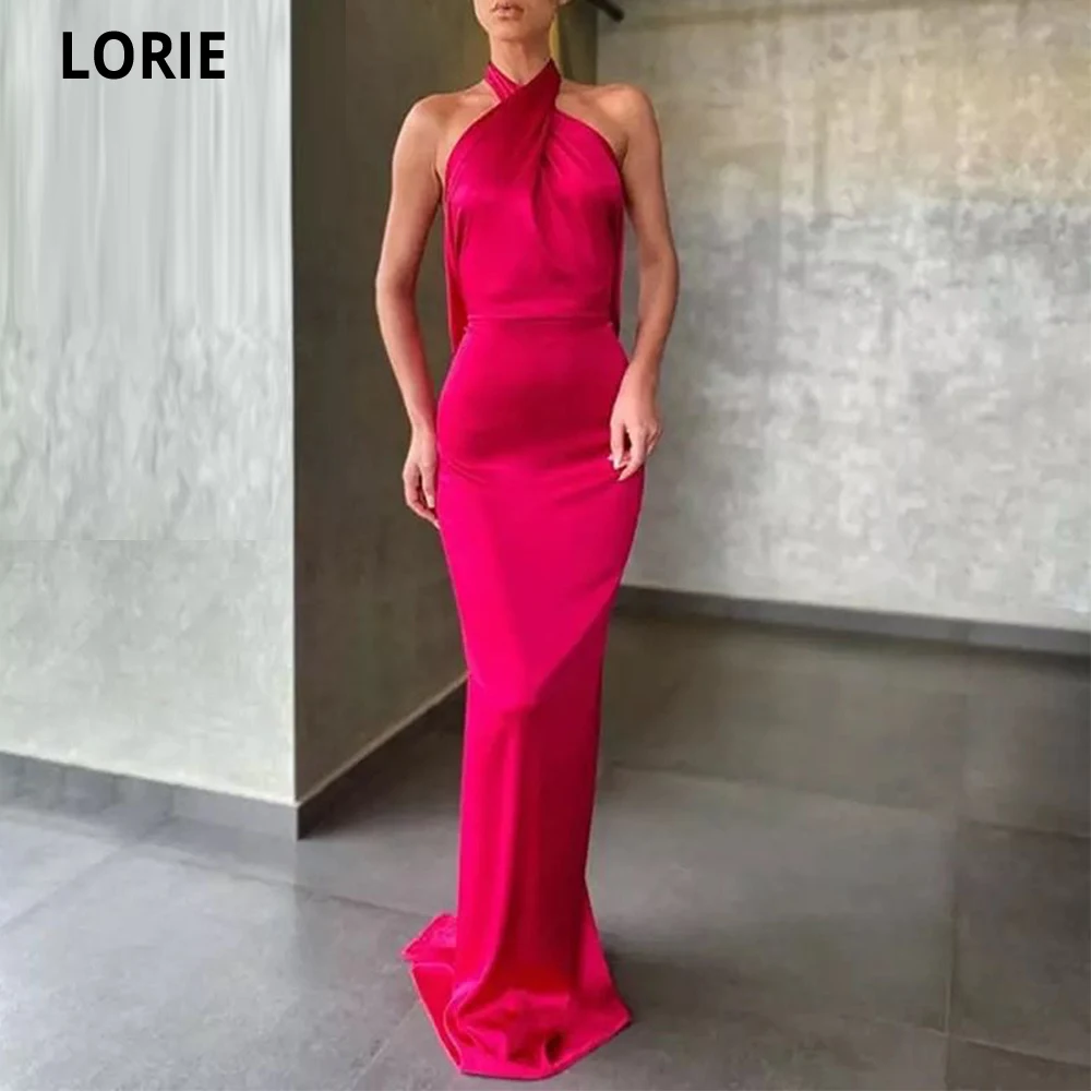 Lorie Halter Mermaid Avondjurken 2021 Sexy Backless Eenvoudige Vestidos De Festa Formele Prom Gown Hot Roze Celebrity Party Jurk