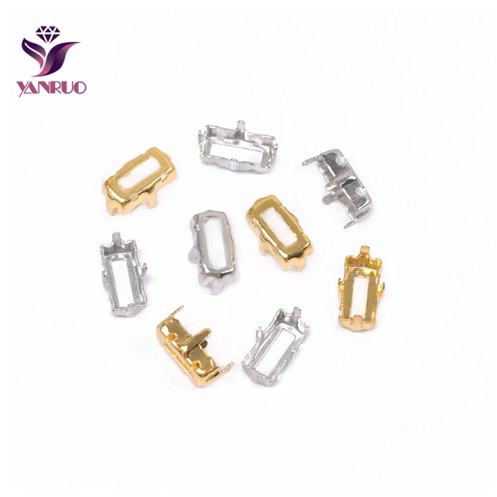 YANRUO 4501 4527 4610 Rectangle Octagon Claw Setting Copper Silver Gold Settings Sewing With Crystal Rhinstones Frames