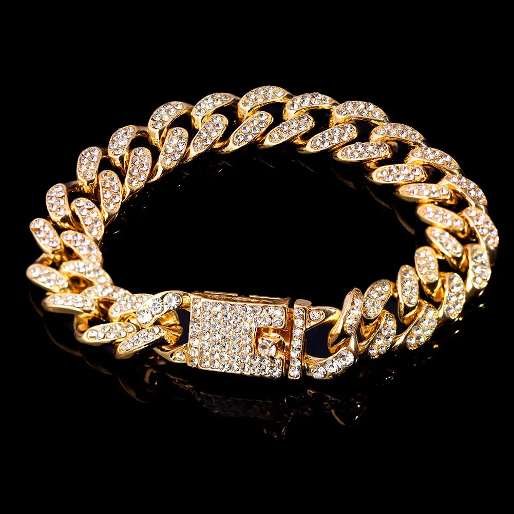 Bracciale a catena cubana con strass ghiacciato per donna braccialetti robusti cubici di cristallo di lusso Bling gioielli Punk Hip-Hop da uomo