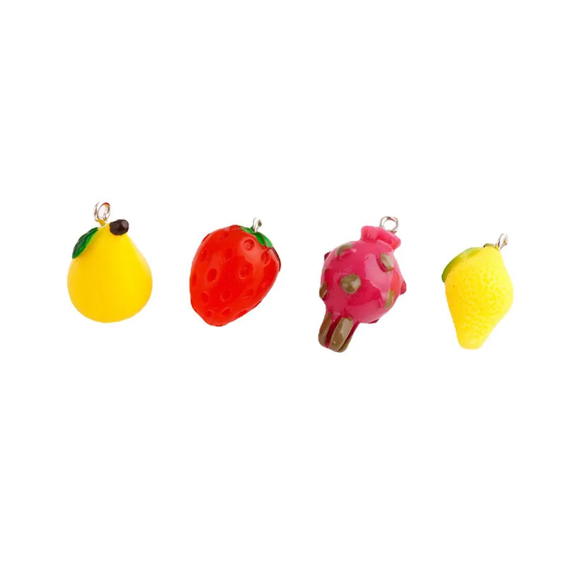 50pcs/lot color print fruit style cartoon Strawberry Pitaya Lemon Pear shape resin beads diy jewelry garment/keychain accessory