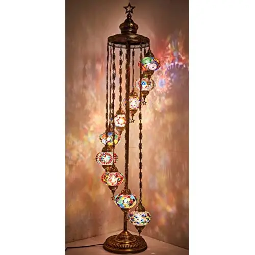 

LaModaHome - 9 Big Globes English Moroccan Mosaic Floor Lamp Light, bohemian Boho Tiffany Mosaic Floor Lamp with North American