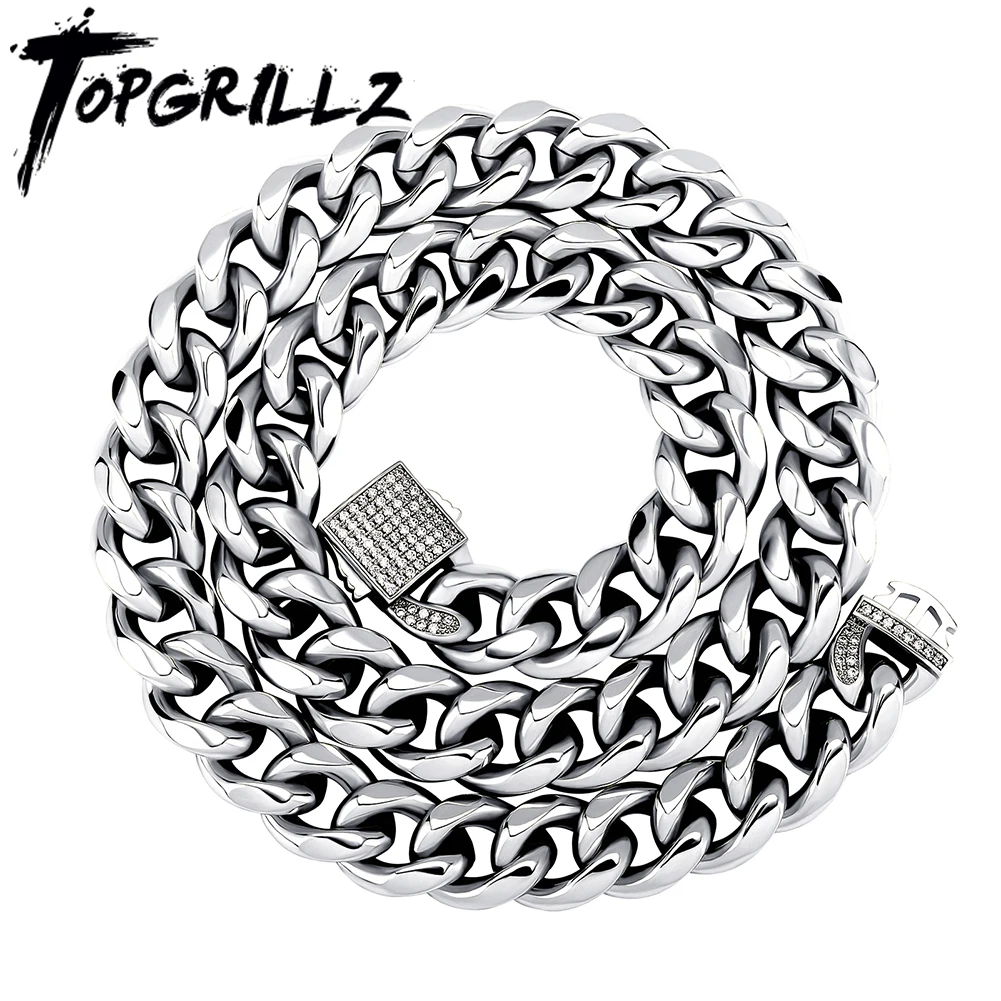 

TOPGRILLZ 2021 New 12MM Cuban Chain Necklace With Iced Out Cubic Zirconia Spring Clasp Hip Hop Fashion Jewelry Gift For Men