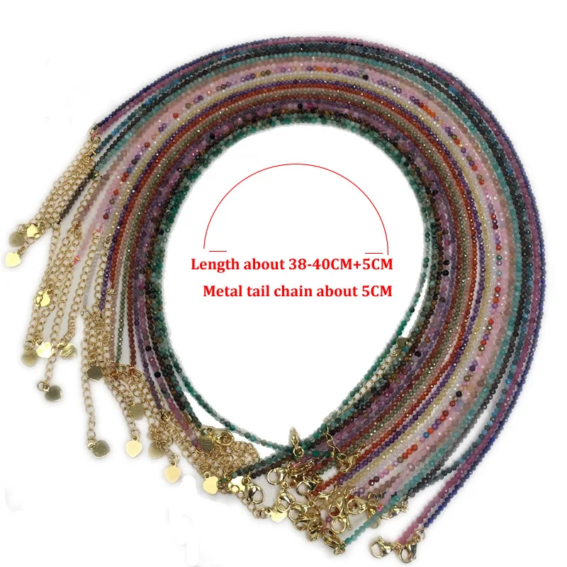 Fashion Faceted Gemstones 2mm beads Necklace Pink Quartz Crystal Turquoise Garnet Olivine Choker Men Female Jewelry Party Gift