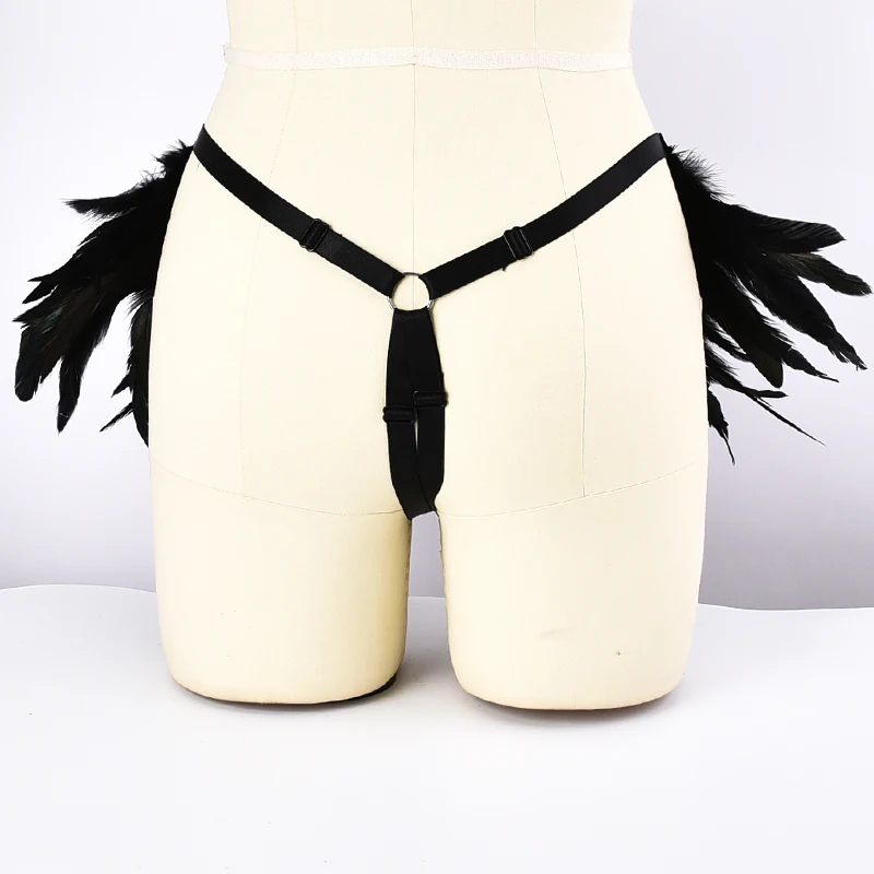 String en plumes pour femmes, Lingerie Sexy, sous-vêtements exotiques creux, Cage, Goth, culotte pour dames, t-back