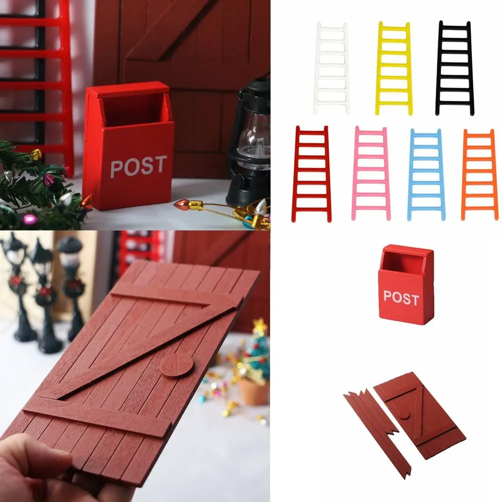 Courtyard Decor Decoration Crafts Figurines Miniatures Wooden Door Christmas Decoration Mini Mailbox Simulation Ladder