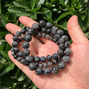 1件 鳳寶武天然石拉長石手鍊 黑色月光石圓珠 水晶療癒石飾品禮品 6 最佳銷售 黑月光石 - №3