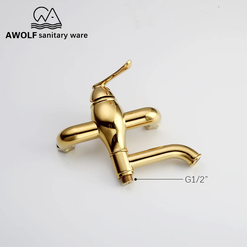 Hand Held Toilet Bidet Sprayer Hot And Cold Douche Kit Shiny Gold Solid Brass Shattaf Washing Mixer Faucet Shower Set AP2191