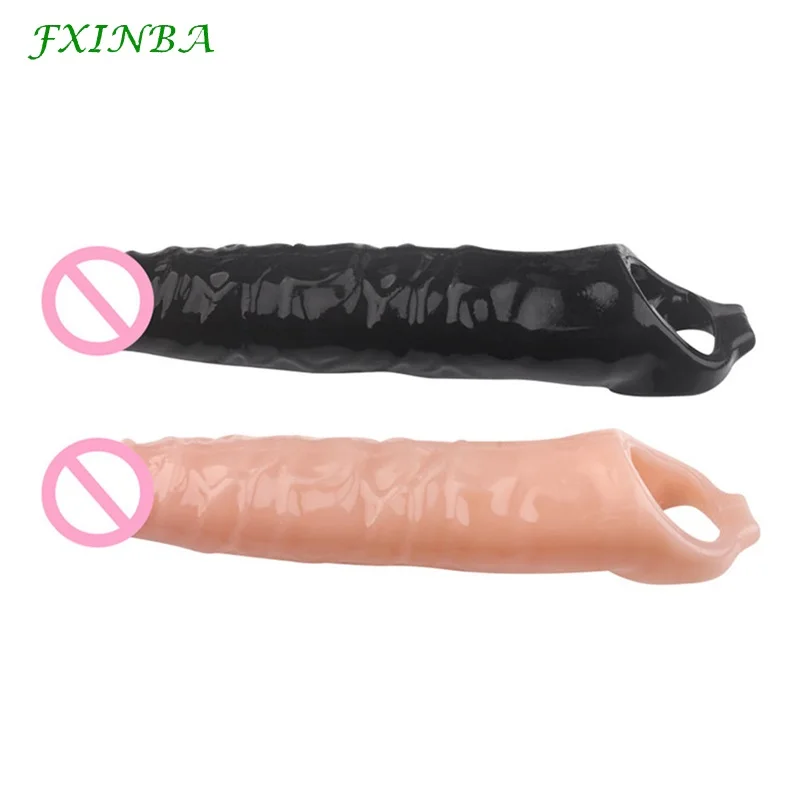 FXINBA 28cm Huge Penis Sleeve Bigger Cock Extender Sleeve Extended Dick Enlargement Reusable Condom Adult Sex Toys For Men