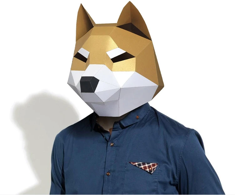 Pre Cut Paper Mask 3D  ShibaInu Dog Halloween Costume Cosplay DIY Paper Craft Model Mask Christmas