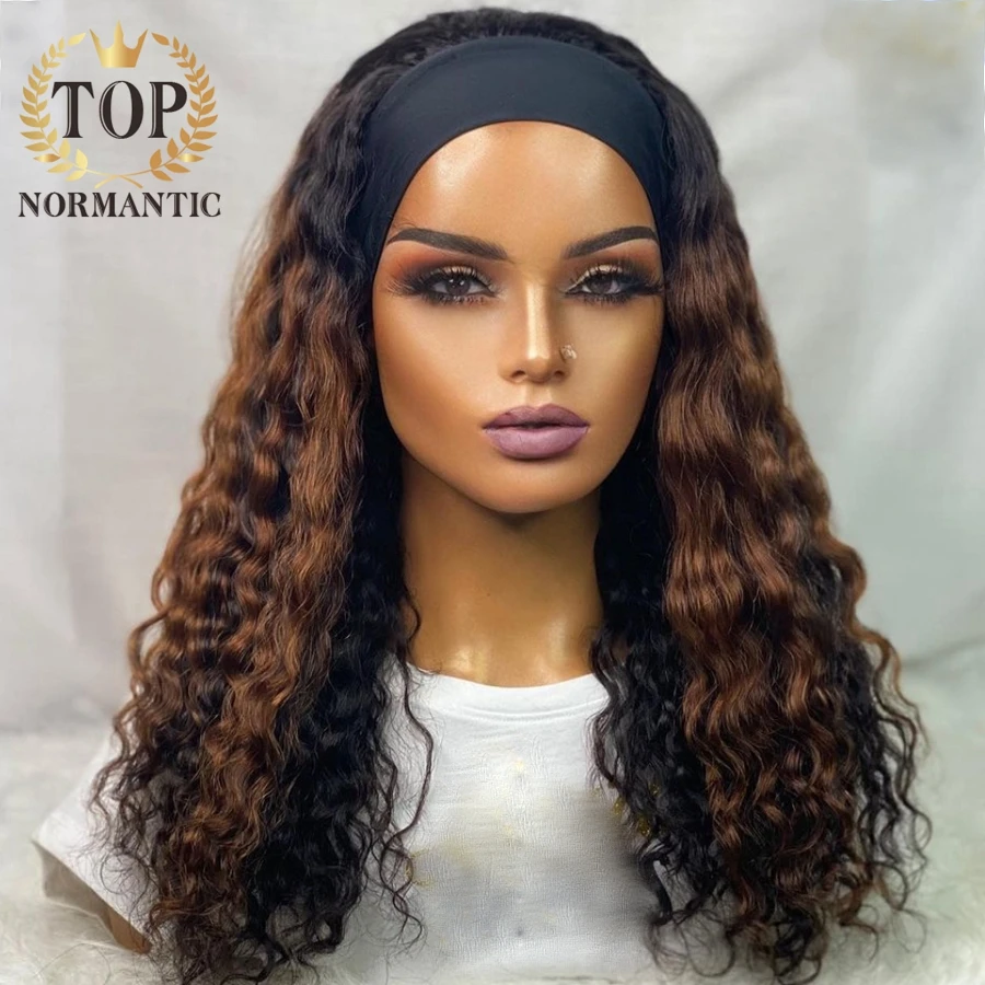 Topnormantic Highlight Color Brazilian Remy Human Hair Wig Deep Curly Headband Wigs For Women