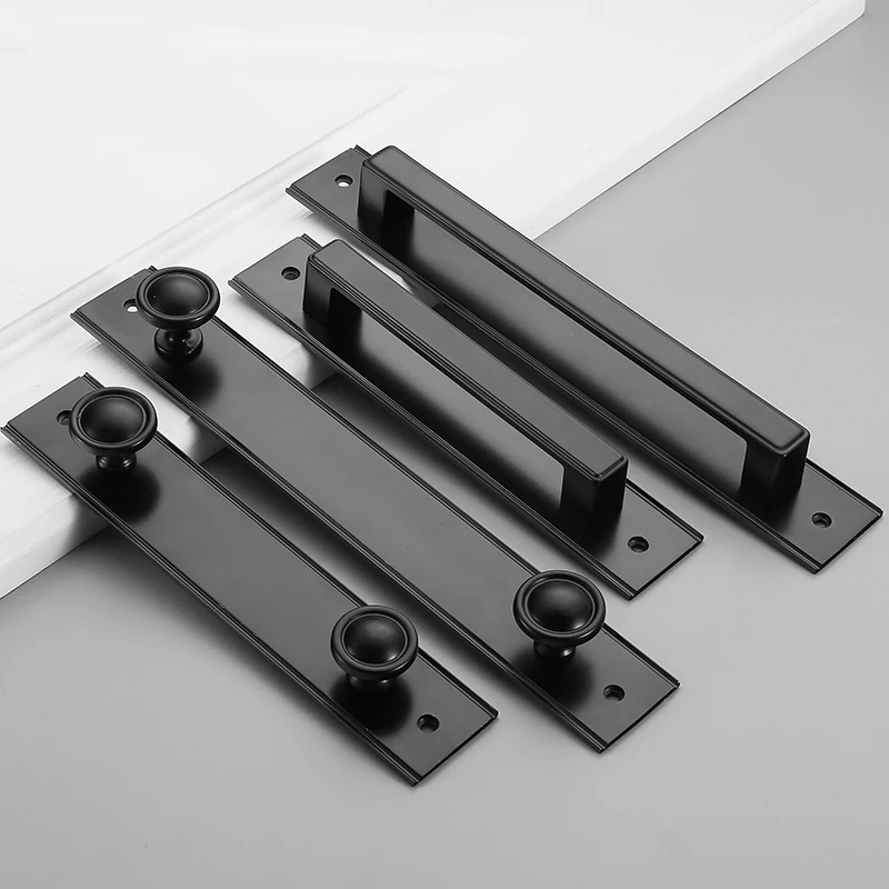 

Black Aluminum Alloy Sliding Door Handle Fire Toilet Door Pull Plate Push Gate Door With Screws