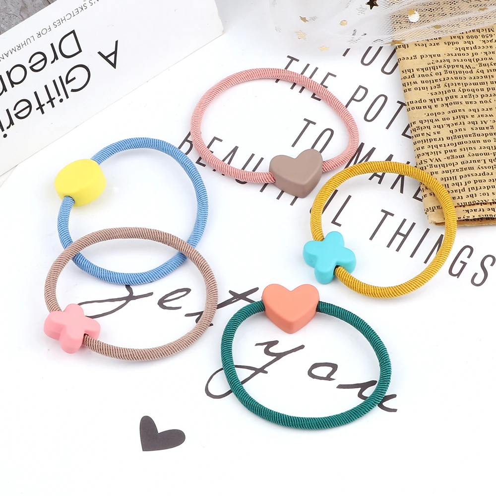 Cute Girls Hair Bands Ties Round Heart Rubber Band Fashion Scrunchie Elastic Korean Hair Accessories Ponytail Holder Headband