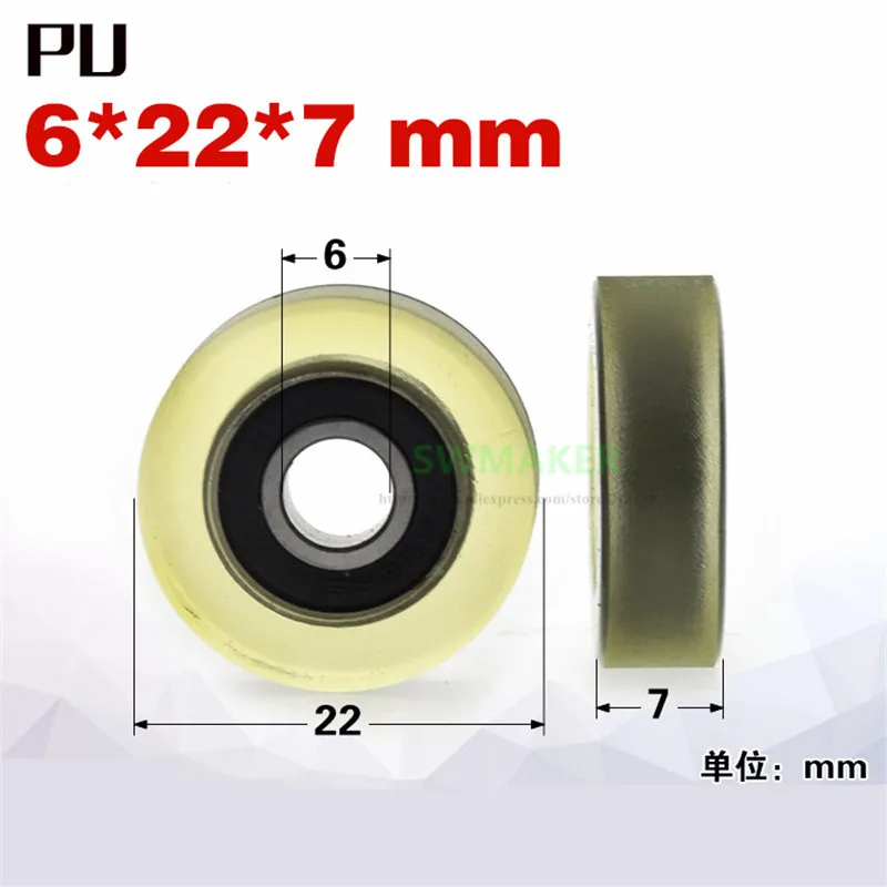 10pcs 6*22*7mm drawer / display cabinet flat roller, polyurethane soft rubber wheel, 696 bearing micro wheel