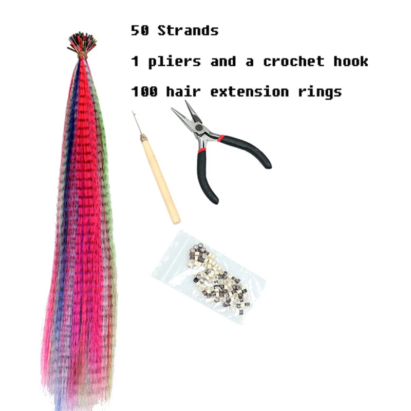 20/35/50 Strands Suit Colored Strands Of Hair Extension False Rainbow Overhead Fake Coloring Feather For Hair Synthetic