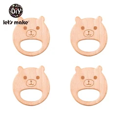 Let's Make 10pc Baby Wooden Teether Beech Wood Cartoon Teething Toys Montessori Inspired Nursing Pendant Baby Teether