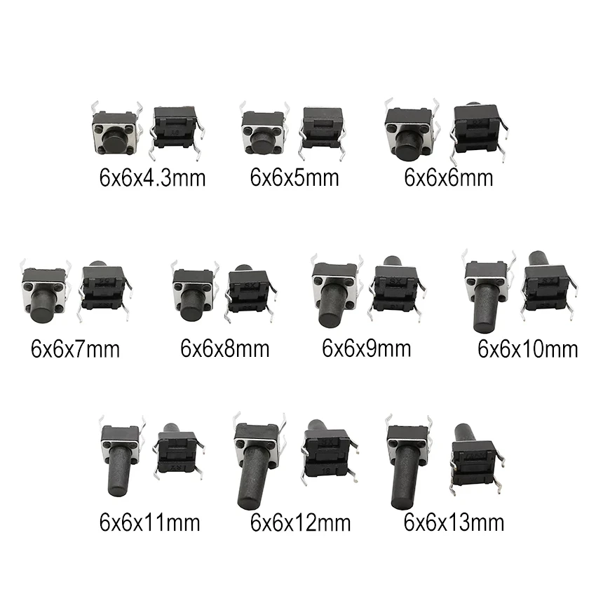 

50 шт. 6x6 мм самосброс SMD переключатель 6x6x4,3/5/6/7/8/9/10/11/12/13 мм тактовая Мини-кнопка переключатель