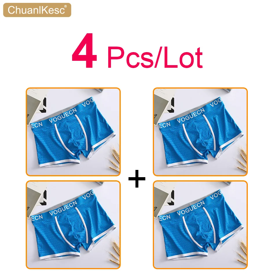 

4 Pcs/Lot Men's Underwear Honeycomb Mesh Cool And Comfortable Summer Breathable Boxer Pants Double Crotch Sports Shorts