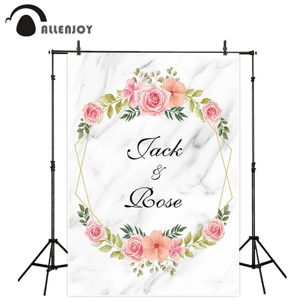 Allenjoy marble backdrop flower golden frame wedding romantic love photography photo studio background photophone photocall