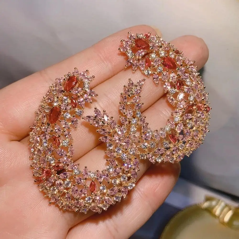 Luxury Popular Geometry Drop Cubic Zirconia 50MM Big Wedding Earring Fashion Jewelry For Women,Bridal Engagement Jewelry E7706