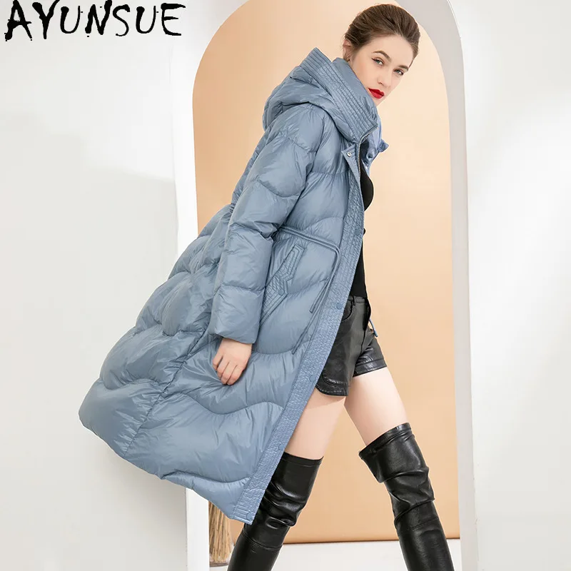 AYUNSUE 90% White Duck Down Coat Women's Clothes Winter Long Warm Down Jacket Hooded Black Down Parkas Doudoune Femme Sqq1257