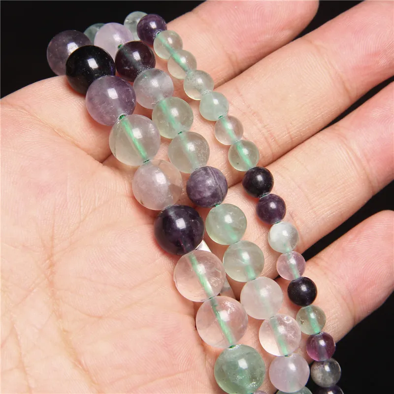 Hot Sales Natural Fluorite Beads Smooth Purple Round Loose Beads For Jewelry Making Bracelet Accessries 4 6 8 10 12MM 15\