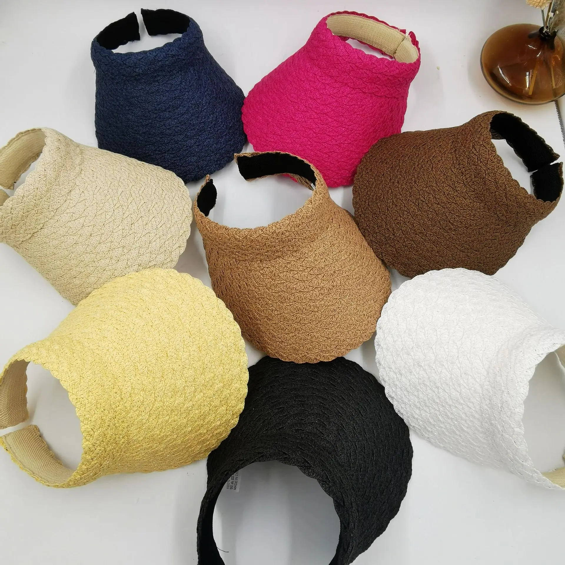Wholesale Summer Woman Empty Top Straw Sunshade Casual Outing Fashion Leisure Beach Holiday Visor Cap Twist Braid Sun Hats