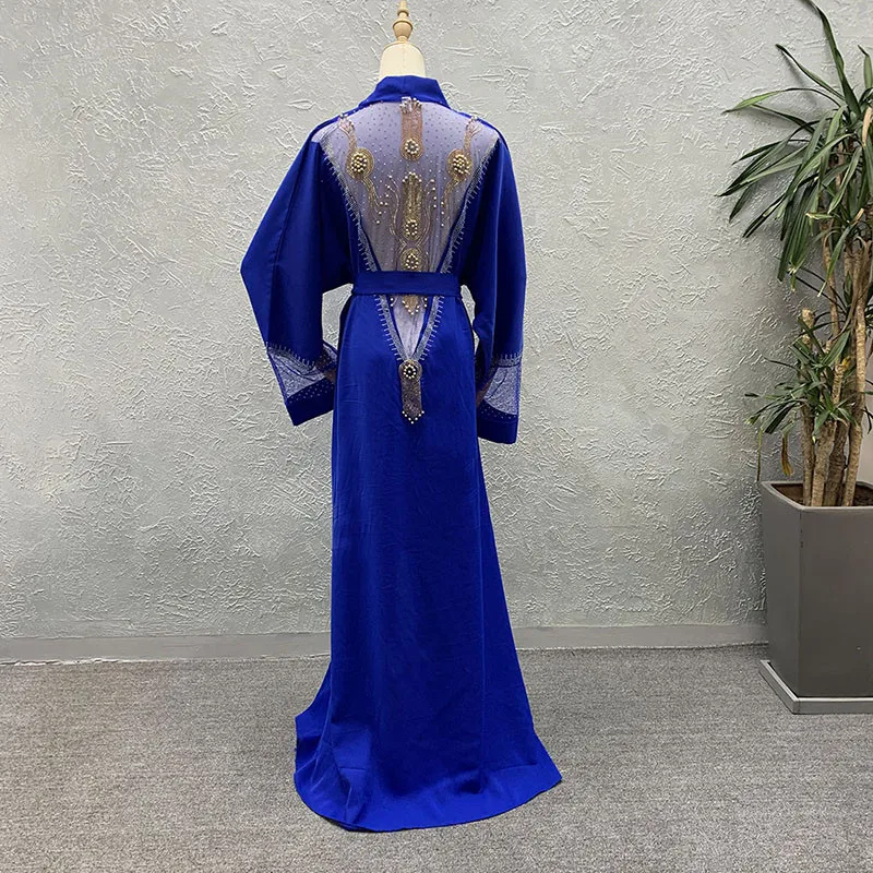 Turkey Woman Ankara Diamond Evening Gown Muslim Abaya Dubai Kaftan Beaded Backless Cardigan Long Dress Boubou Clearance Price