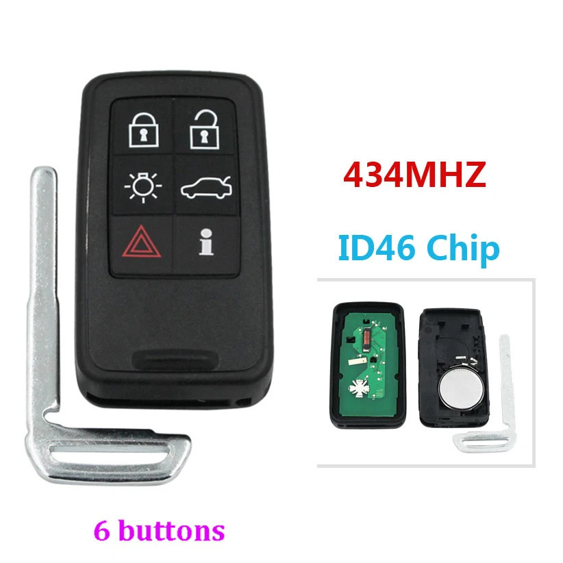 Originale 6 Pulsante Auto Keyless Smart Chiave A Distanza 433Mhz per Volvo XC60 S60 V40 V60 S80 XC70 2009 - 2014 Keyless Smart Key Remote