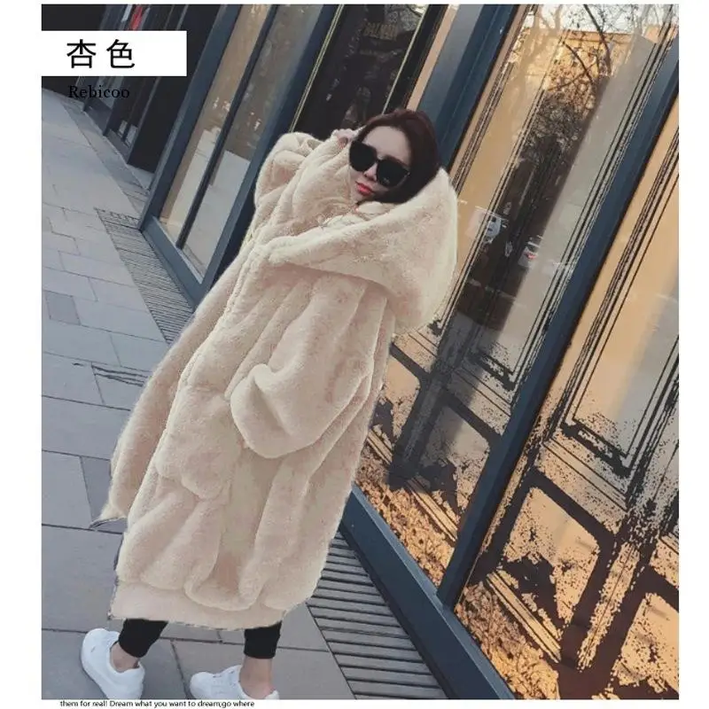 Winter Bont Warm Hooded Grote Maat Medium Lengte Effen Kleur Bont & Faux Fur Vrouwen Nieuwe Casual Lange Mouw Vrouwen bontjas