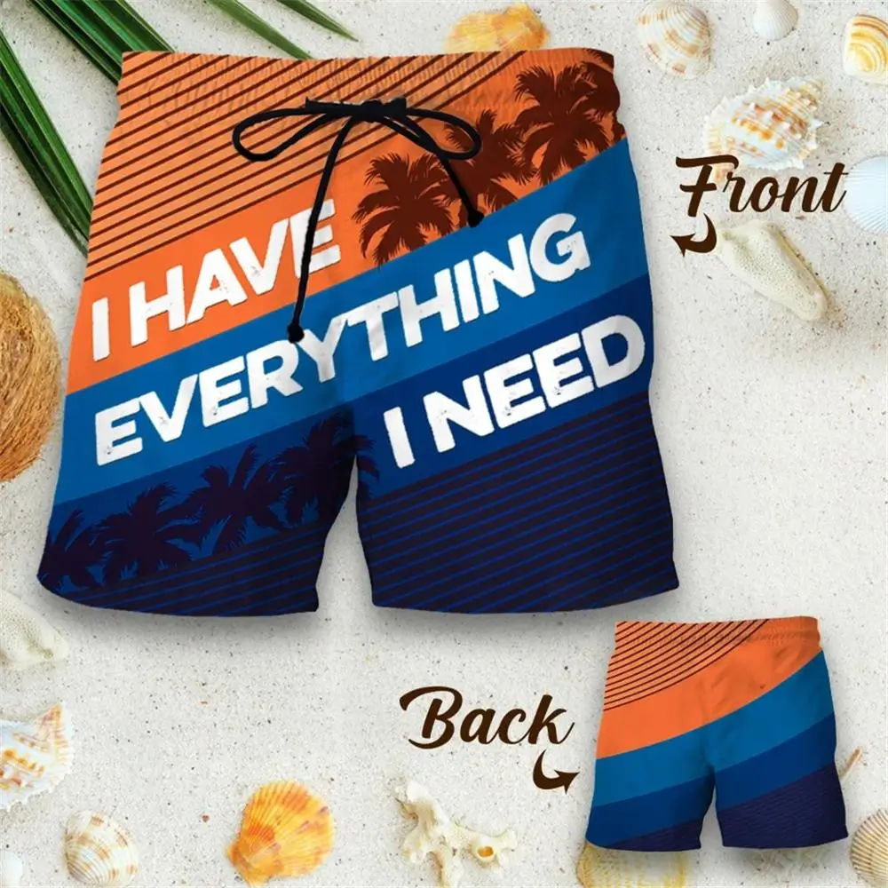 Couple Matching - Hawaii style Printed Shorts Unisex Elastic Waist Shorts Summer Quick Dry Beach Harajuku Casual Cool Shorts UU1