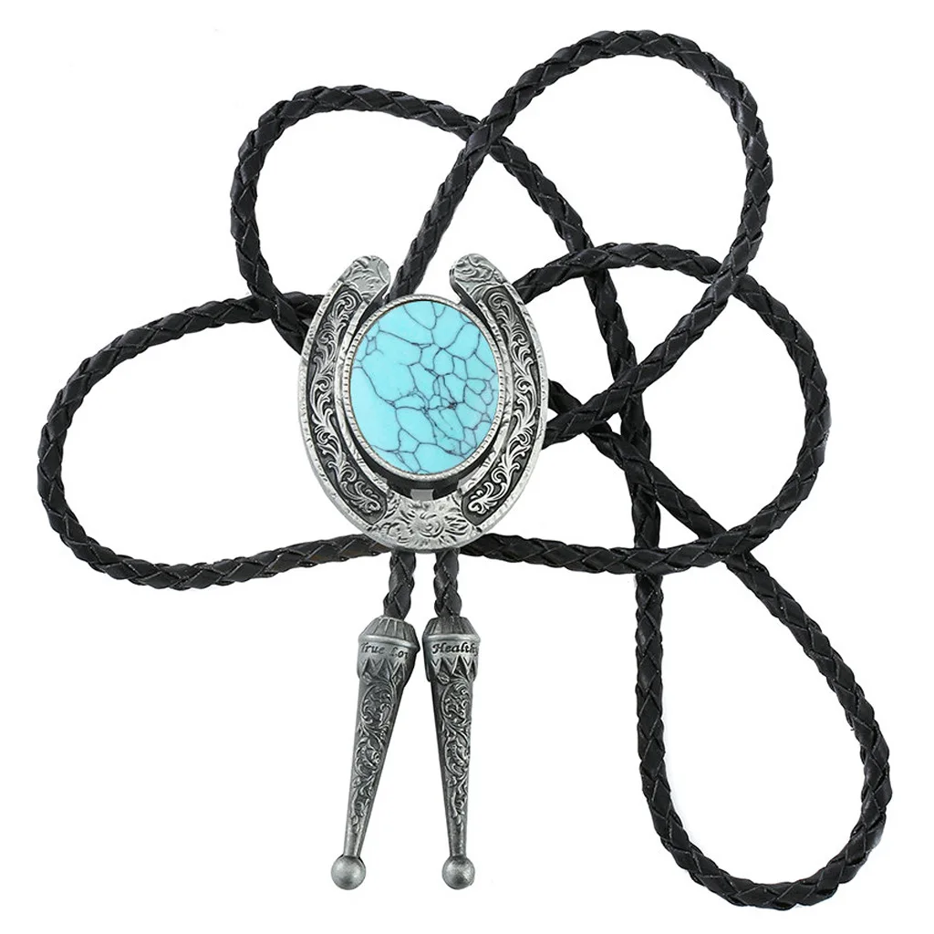 

New western horseshoe agate turquoise bolo tie American western cowboy bolo tie