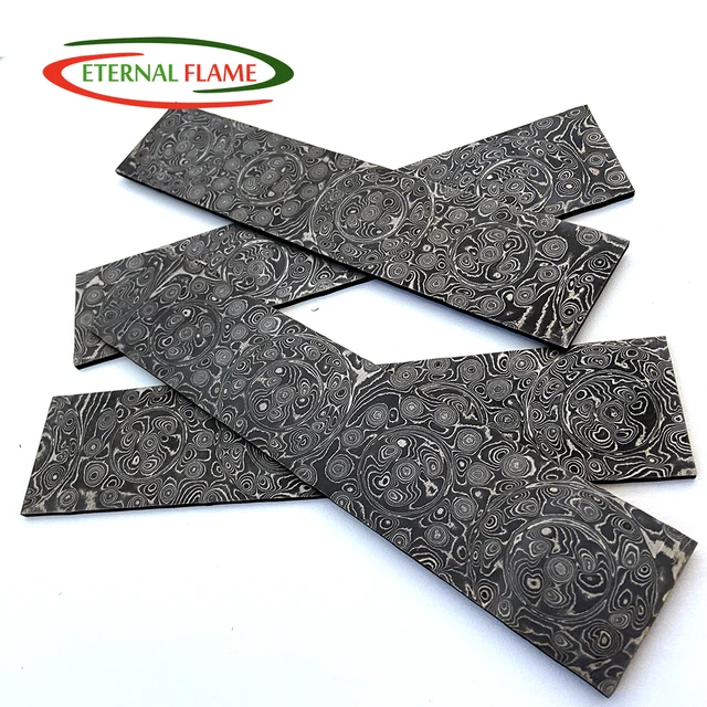 190mm długość Damascus Billet Plate Bar DIY stal do robienia noży materiały wzór ostrze noża puste zostało poddane obróbce cieplnej