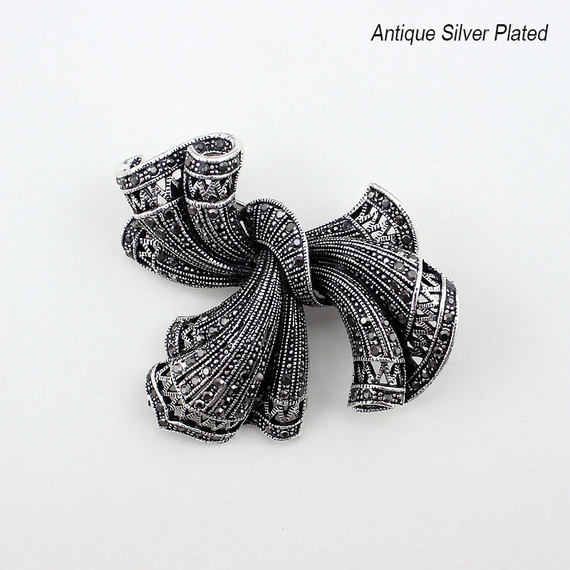 TANGTANG Antique Brooch Vintage Knot Black Rhinestone Brooch For Men Women Elegant Retro Jewelry Pin Bow Classic New Brooches