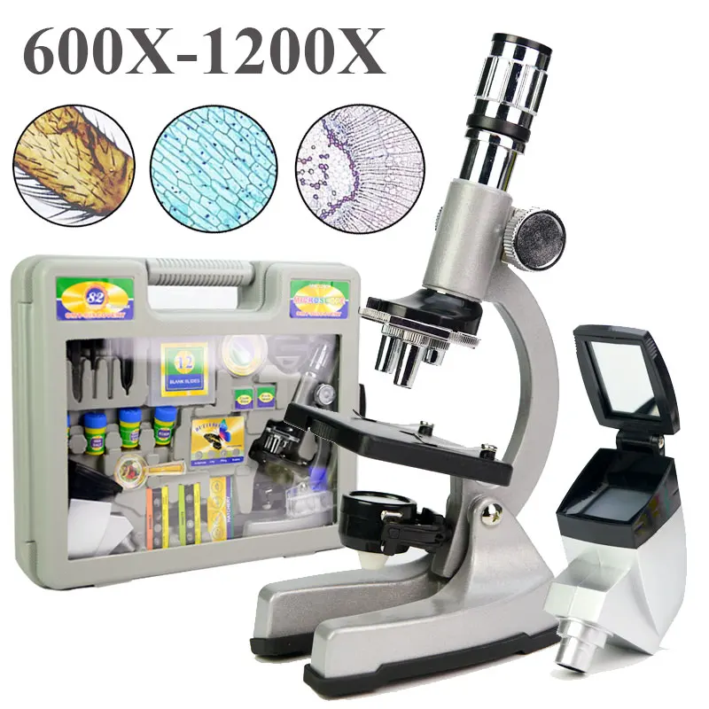 

1200x Zoom Eyepiece Metal Biological Microscope with Carry Box and LED Light for Children Educational Gifts