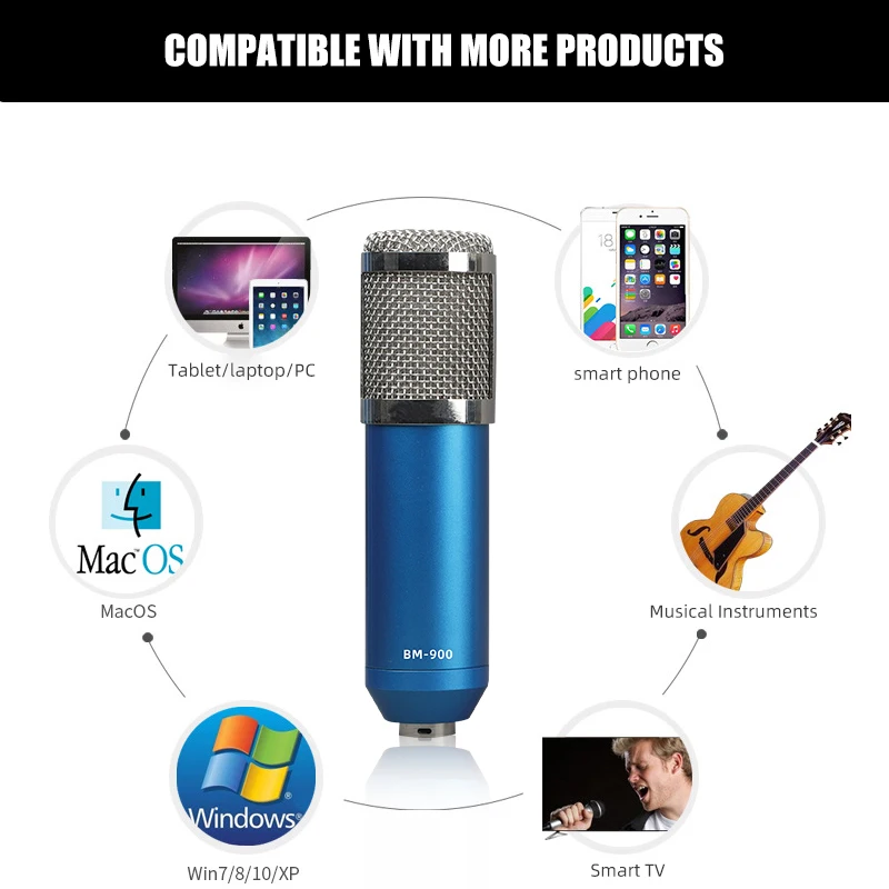 Professional Bm 900 Condenser Microphone 3.5Mm Wired Karaoke Recording Microphone for Computer with Siamese Shock Mount