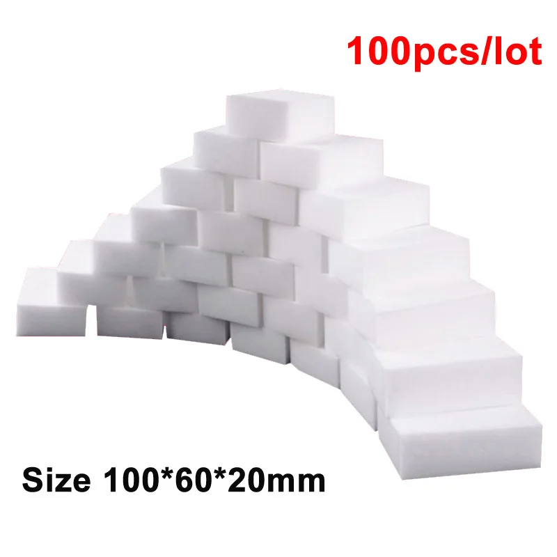 100 pcs/lot Melamine Sponge Magic Sponge Eraser Melamine Cleaner for Kitchen Office Bathroom Home Nano Cleaning Sponges 10x6x2cm