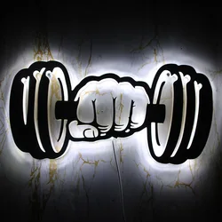 Dumbbells Strength LED Wall Light Sign For Home GYM Workout Room Décor LED Lighting Artwork Manvcave Fitness Emblem Wall Lamp