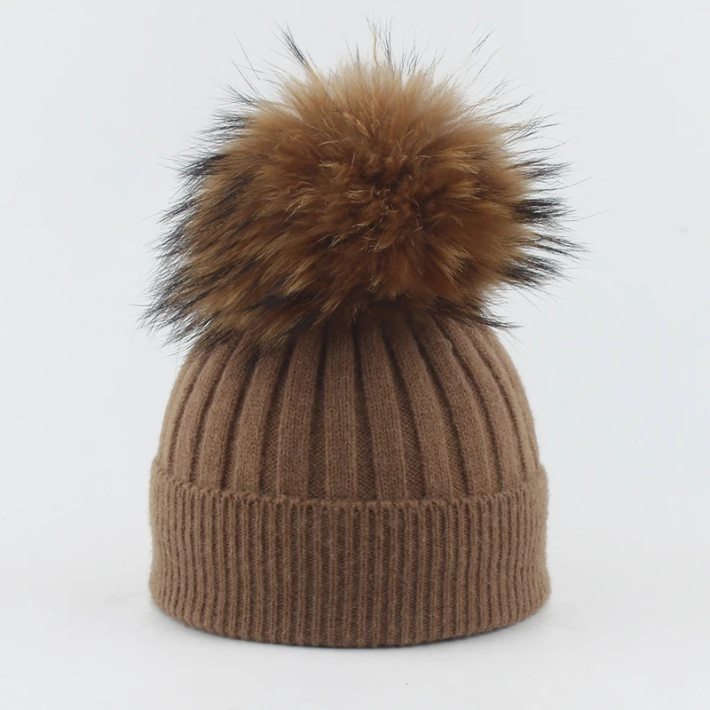 Winter Real Fur Pompom Hat Baby Children Winter Wool Knitted Hat Kids Hats Caps Boy Girl Pom Pom Skullies Beanies